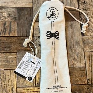 Sippin’ Pretty Rose Gold Stainless Steel Bow Straw with Cleaning Brush NWT